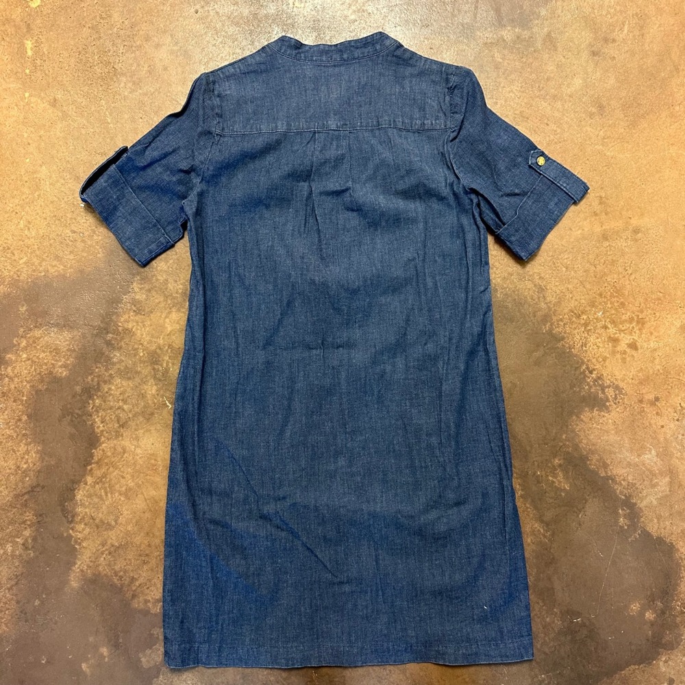 Anne Klein Denim Dress Gold Zipper Roll Tab Sleeve Casual Career Size 4 - Picture 5 of 5